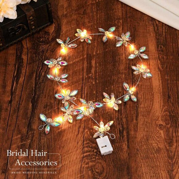 LED Wedding Hair Vine Silver Rhinestone Bridal Headpiece for Women Girls main image 5